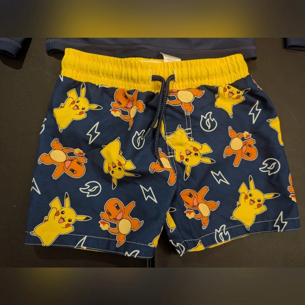 Carter's Boy Navy Blue Rash Guard & Pokemon Pikachu Swim Trucks in Size 4